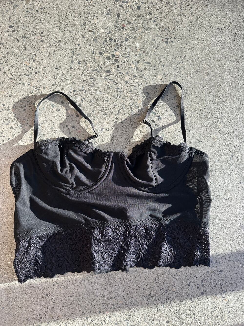 Out From Under M Bustier Black Satin Lace Corset Longline Bra Y2K Lingerie